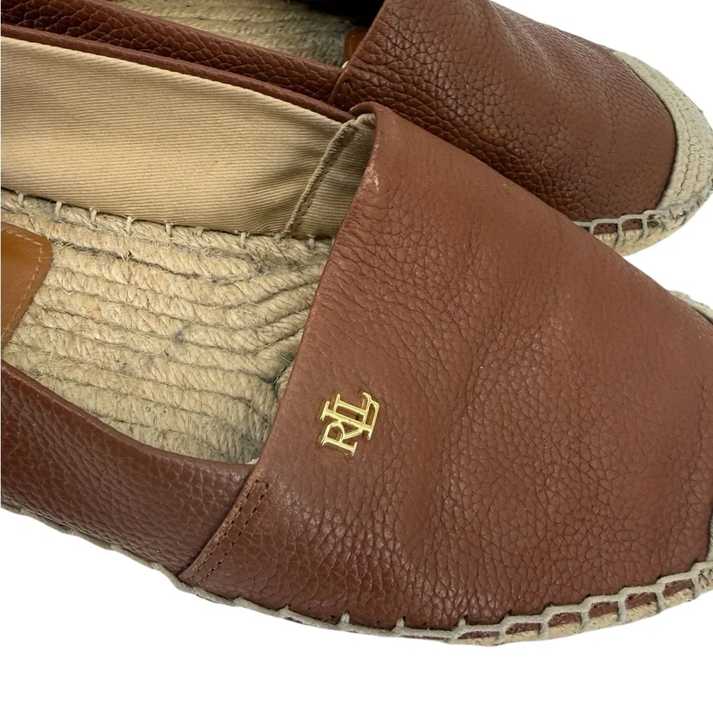 Lauren Ralph Lauren Cameron Pebble Leather Espadrilles Brown Slip On Flats 7B